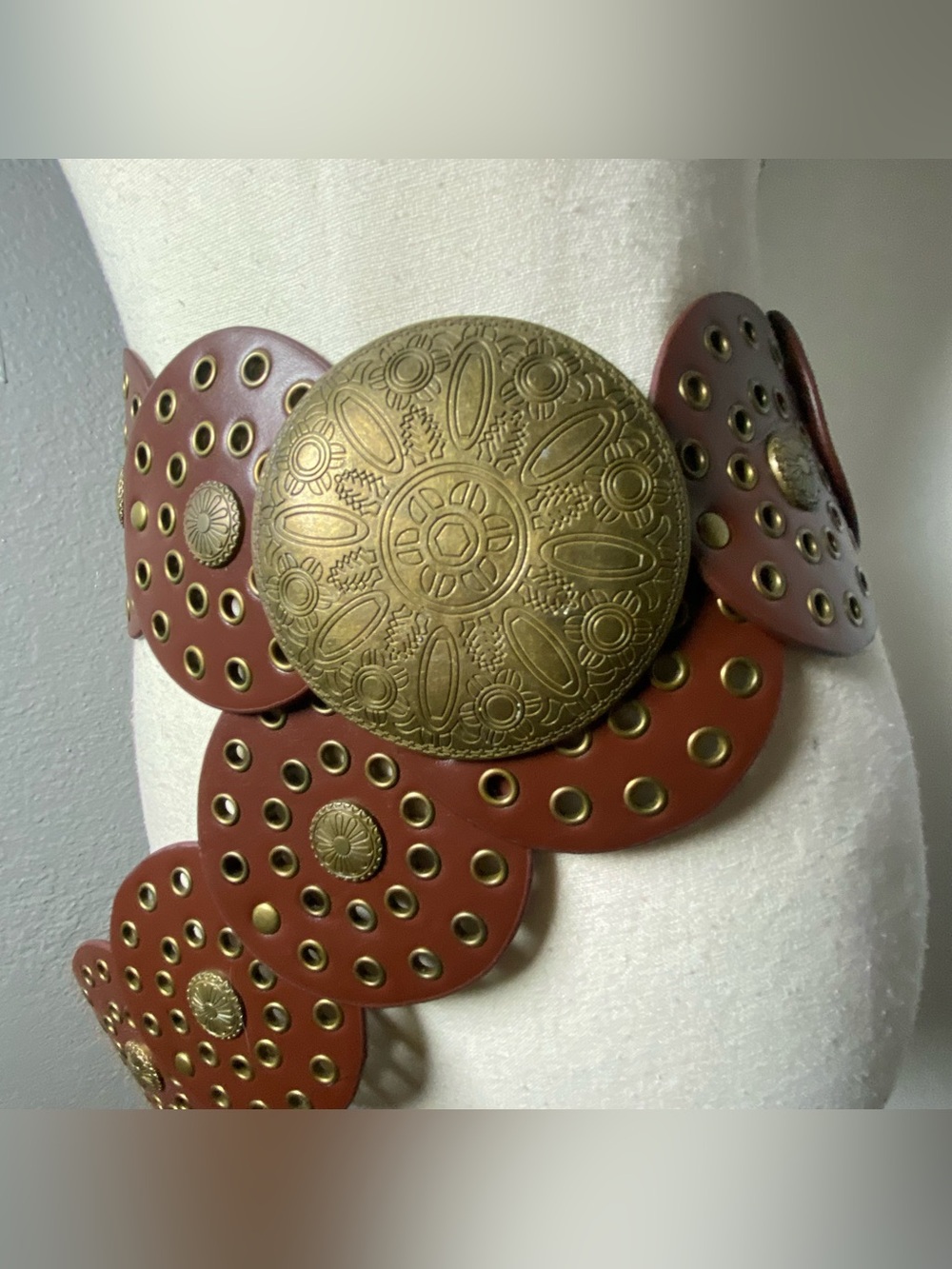 Y2K Brown & Bronze Oversized Sun Disk Waist Belt One Size - Picture 2 of 5